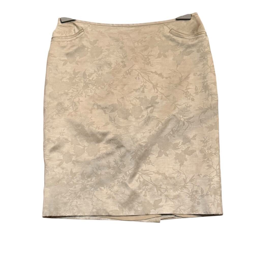 Kay Unger Linen Blend Size 8 Cream Jacquard Lined Pencil Skirt with Pockets
